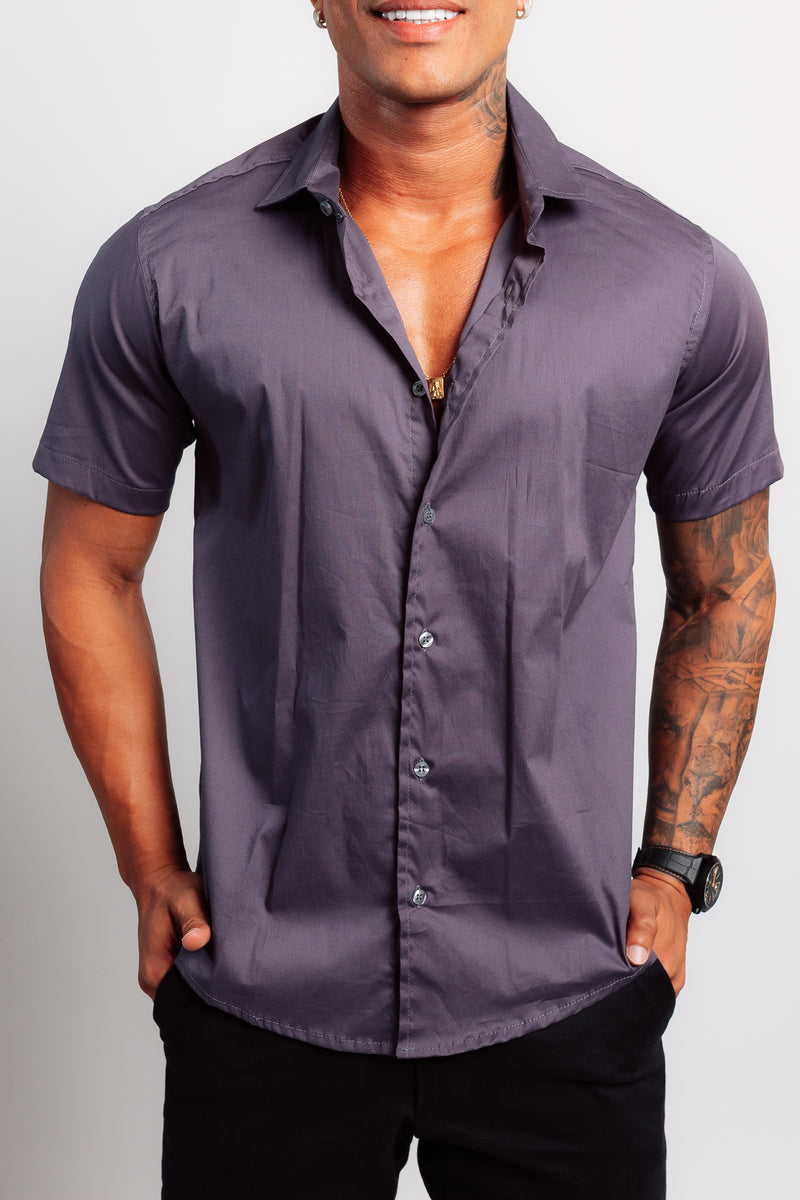 Camisa Social Manga Curta Preta Cinza Chumbo