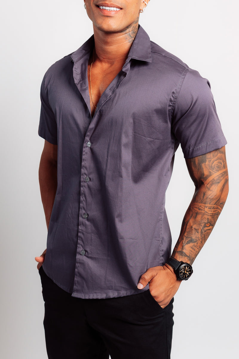 Camisa Social Manga Curta Preta Cinza Chumbo