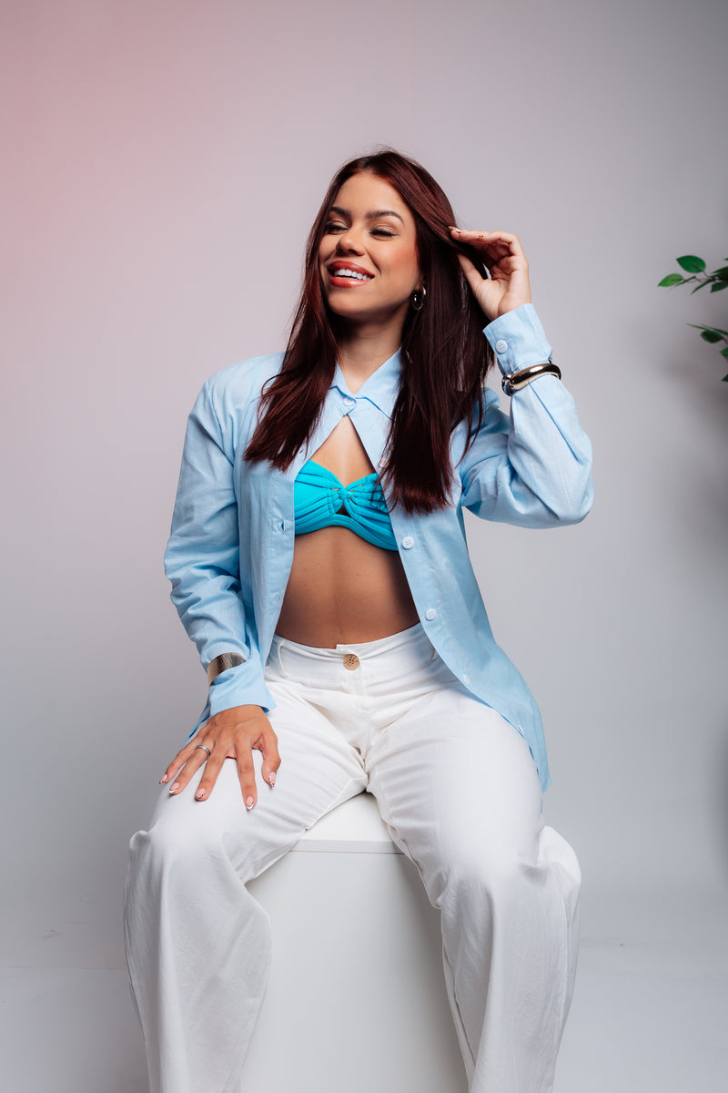 Camisa de Linho Azul - Feminino
