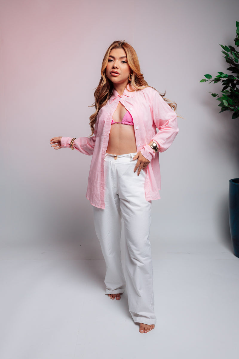 Camisa de Linho Rosa - Feminino