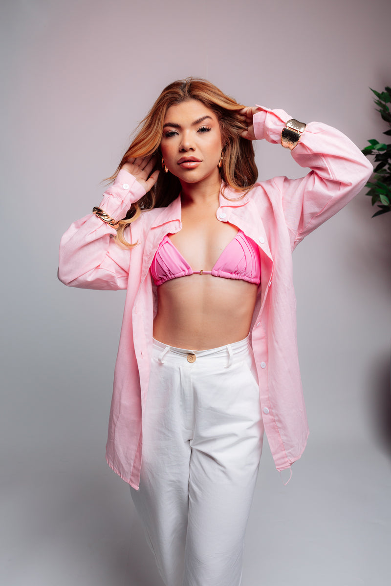 Camisa de Linho Rosa - Feminino