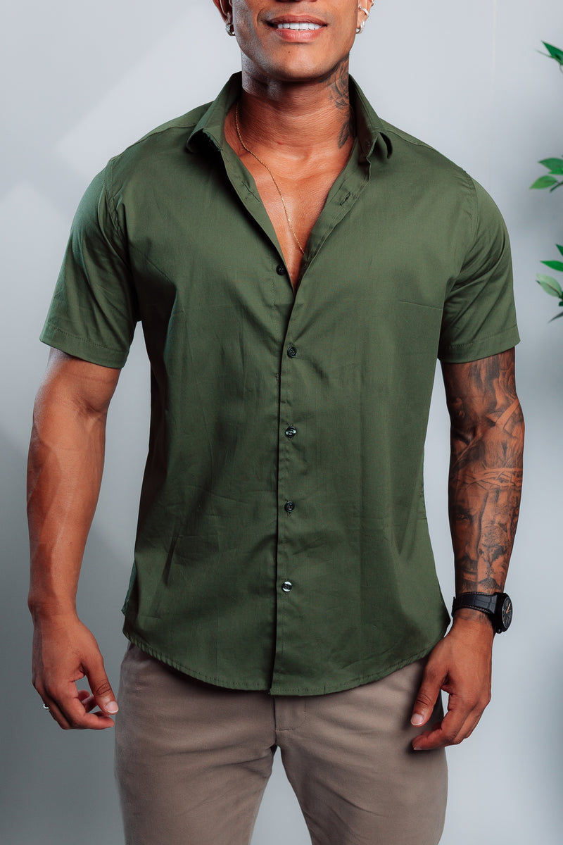 Camisa Social Manga Curta Verde