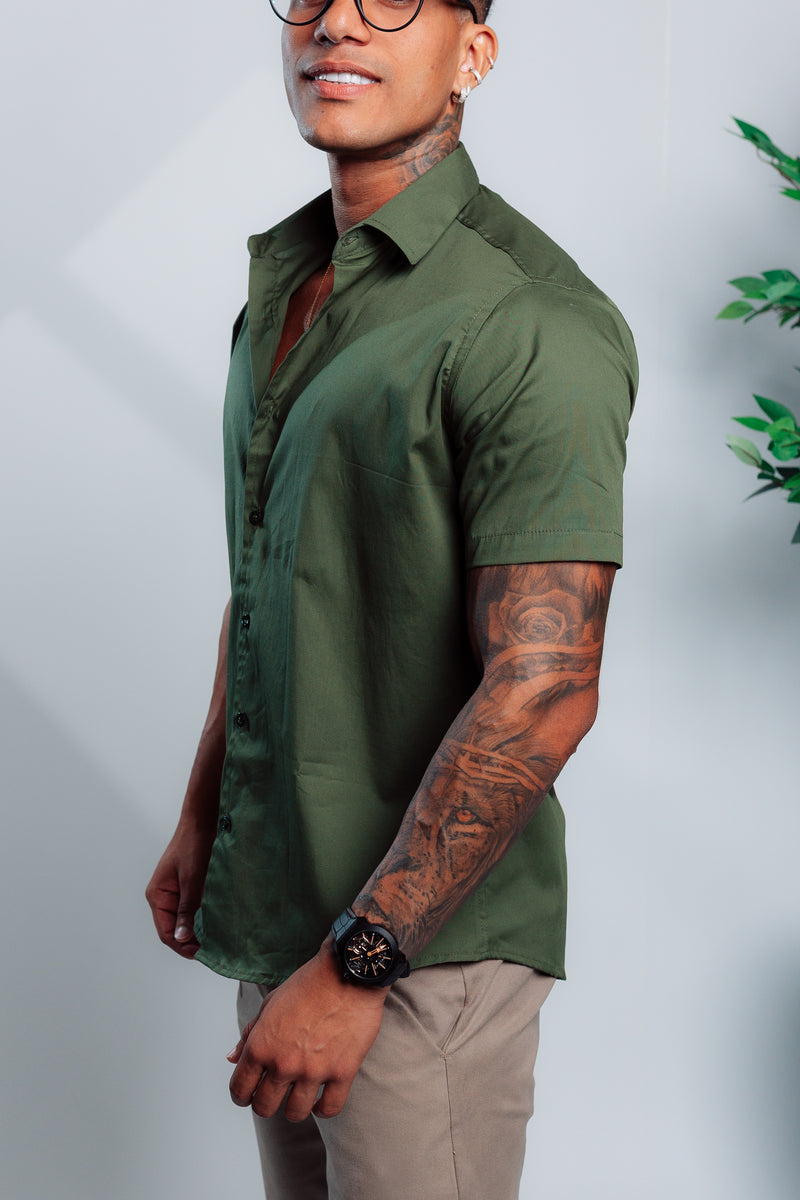 Camisa Social Manga Curta Verde