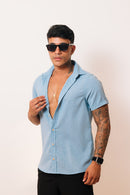 Camisa de Linho Azul Bebê