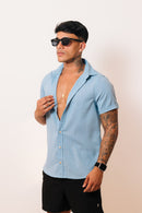 Camisa de Linho Azul Bebê