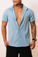 Camisa de Linho Azul Bebê