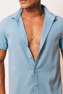 Camisa de Linho Azul Bebê