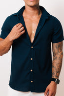 Camisa de Linho Azul Marinho